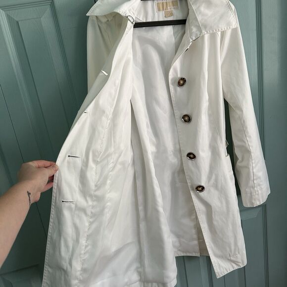 MICHAEL Michael Kors Womens White Double-Breasted Button Belted Trench Coat Med - Picture 10 of 15